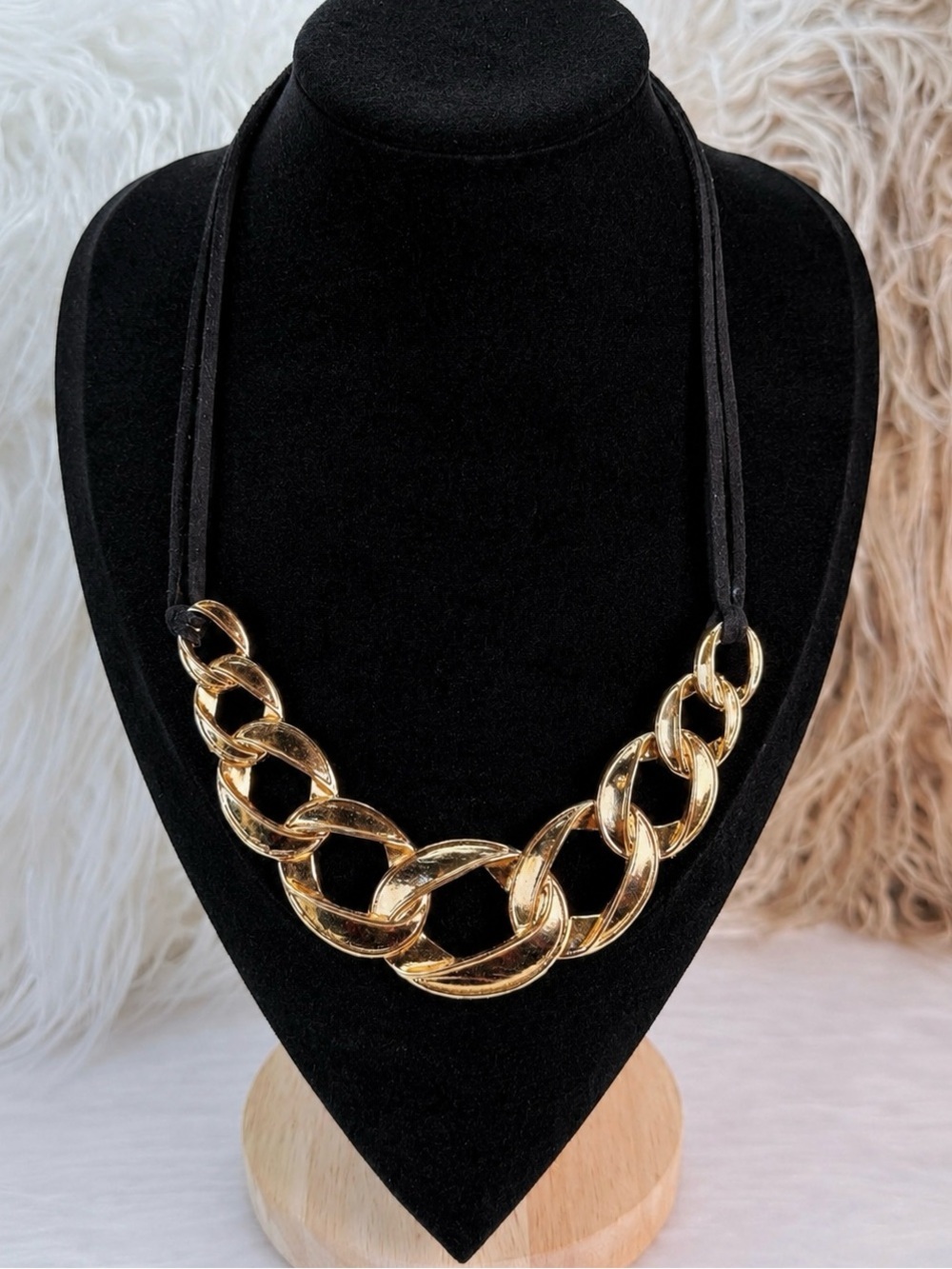 Black and Goldtone Chain Costume Necklace